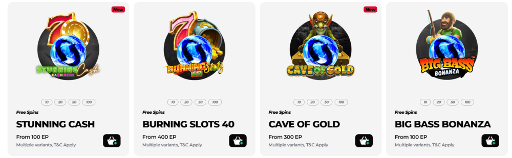 Cztery oferty darmowych spinów Energy Casino na sloty Stunning Cash Burning Slots 40 Cave of Gold i Big Bass Bonanza dla użytkowników z Polski