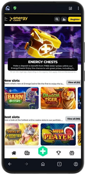 Energycasino browsermenu openen