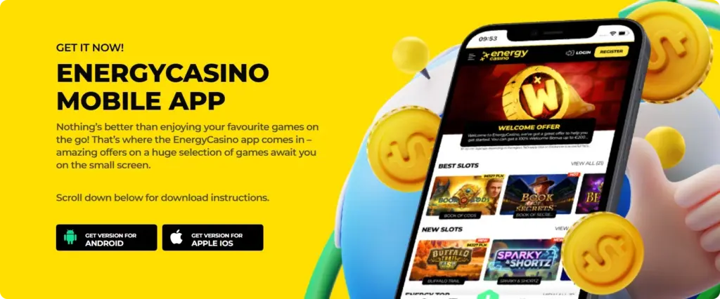 Energycasino mobile app page